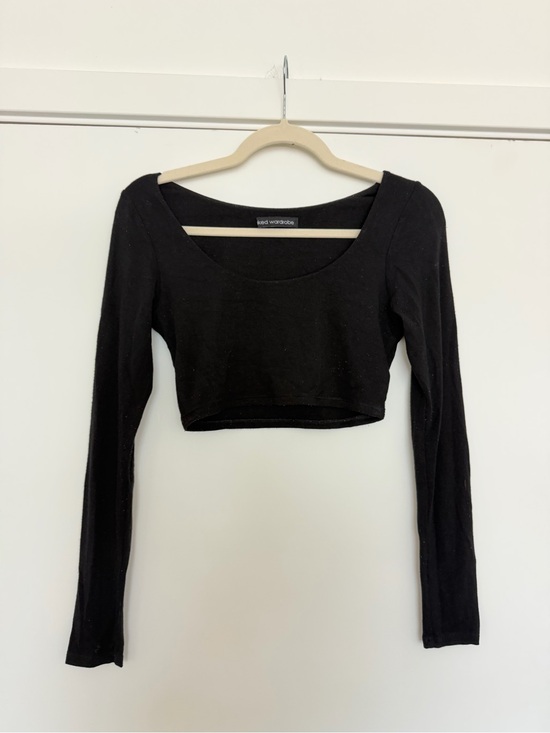 naked wardrobe Tops - naked wardrobe Black Scoop Neck Long Sleeve Crop Top